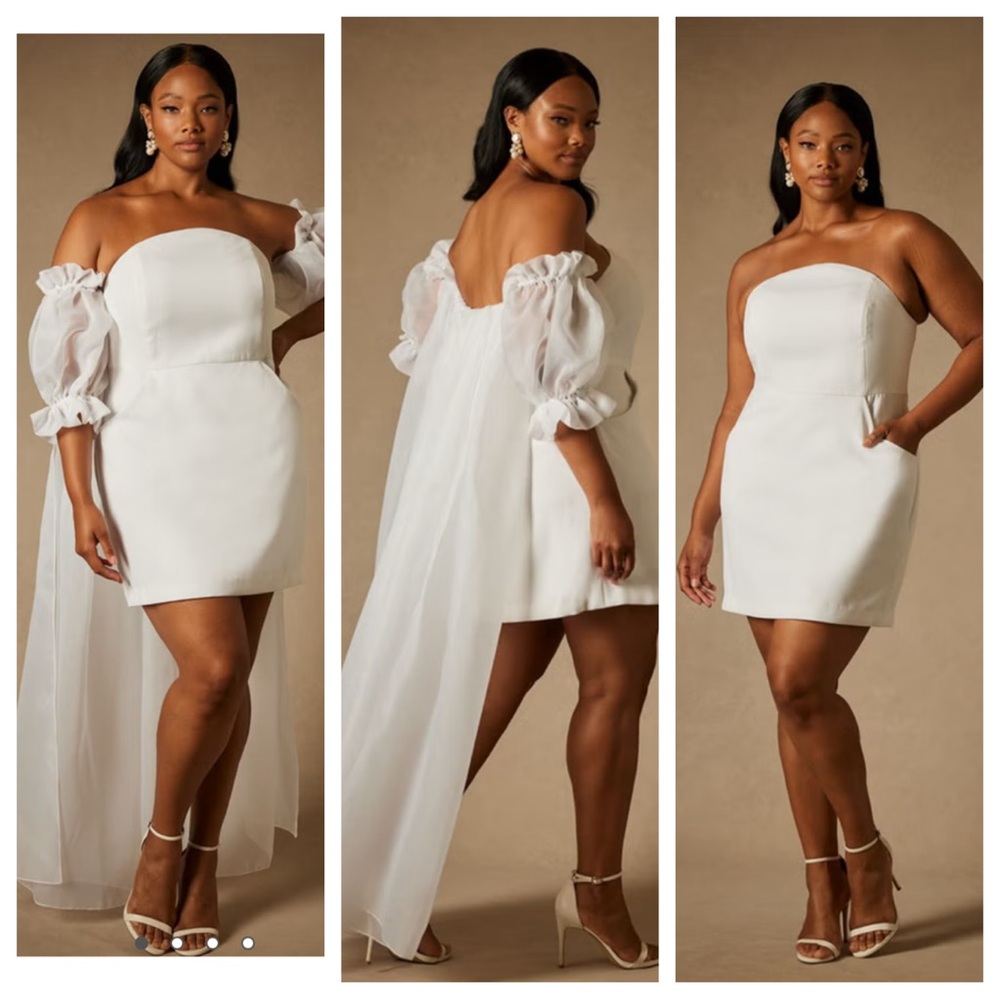 NWT! Bridal by ELOQUIl Mini Dress With Puff Sleeve Cape